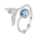 925 Sterling Silver Mermaid Fishtail Opening Ring Colorful Fish Scales Adjustable Ring for Women Fine Jewelry BSR429