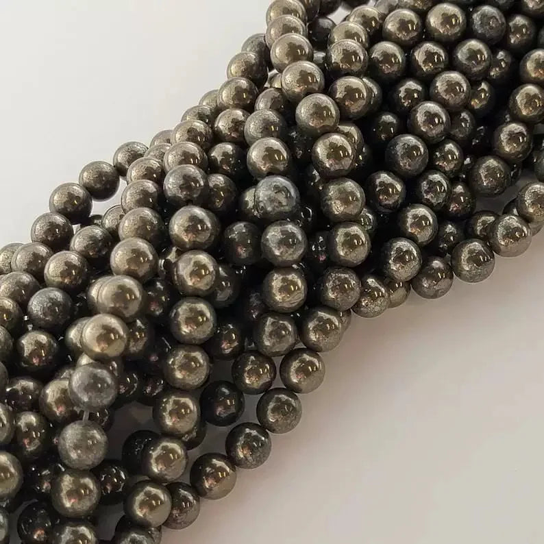Wholesale Loose Gemstone 6mm 8mm 10mm Natural Pyrite Polish Stone Beads Spacer Beads Strand for Jewelry Making