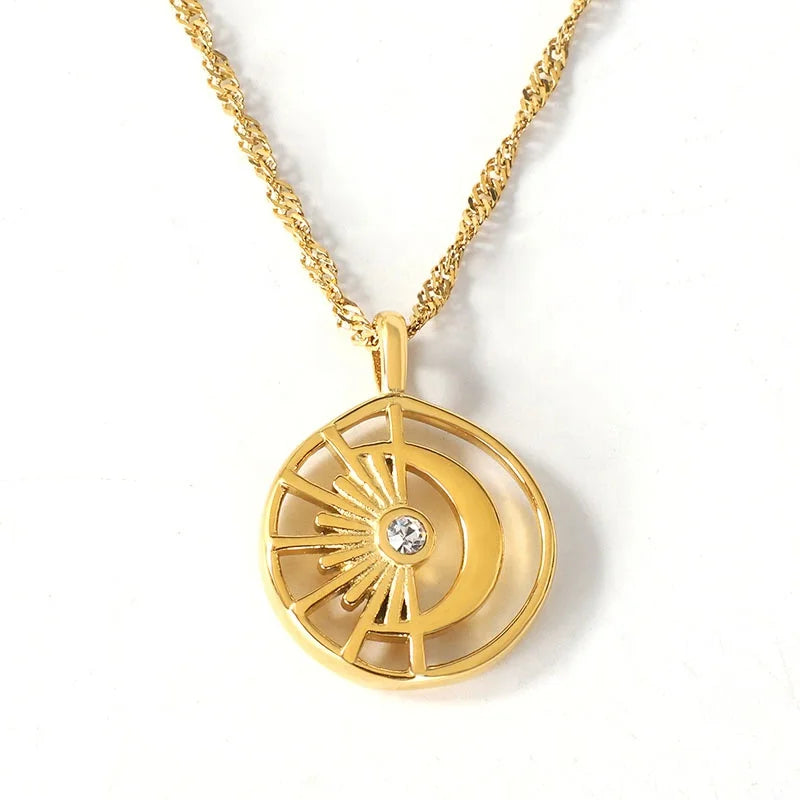 Jewelry Making Supplies Sun Moon Pendant Necklace for Women 18k Gold Plated Stainless Steel Chain Necklace Jewelry