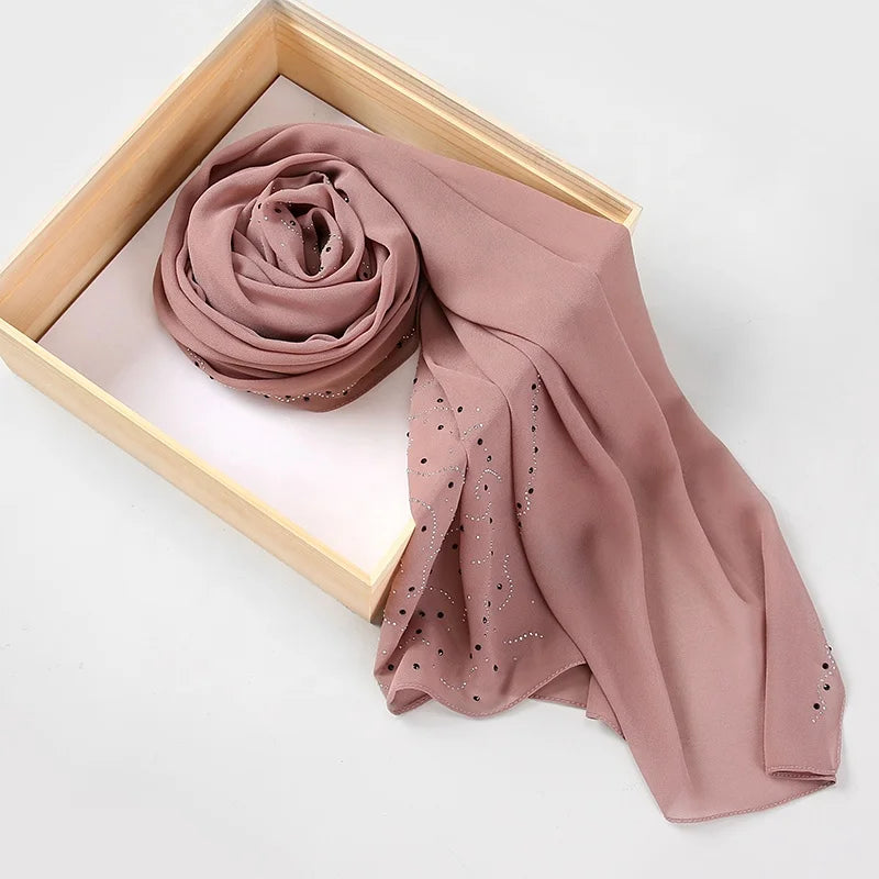 Latest Fashion Chiffon Rhinestones Muslim Scarf Women Hijab 2021 Long Scarves Islamic Shawls Stoles
