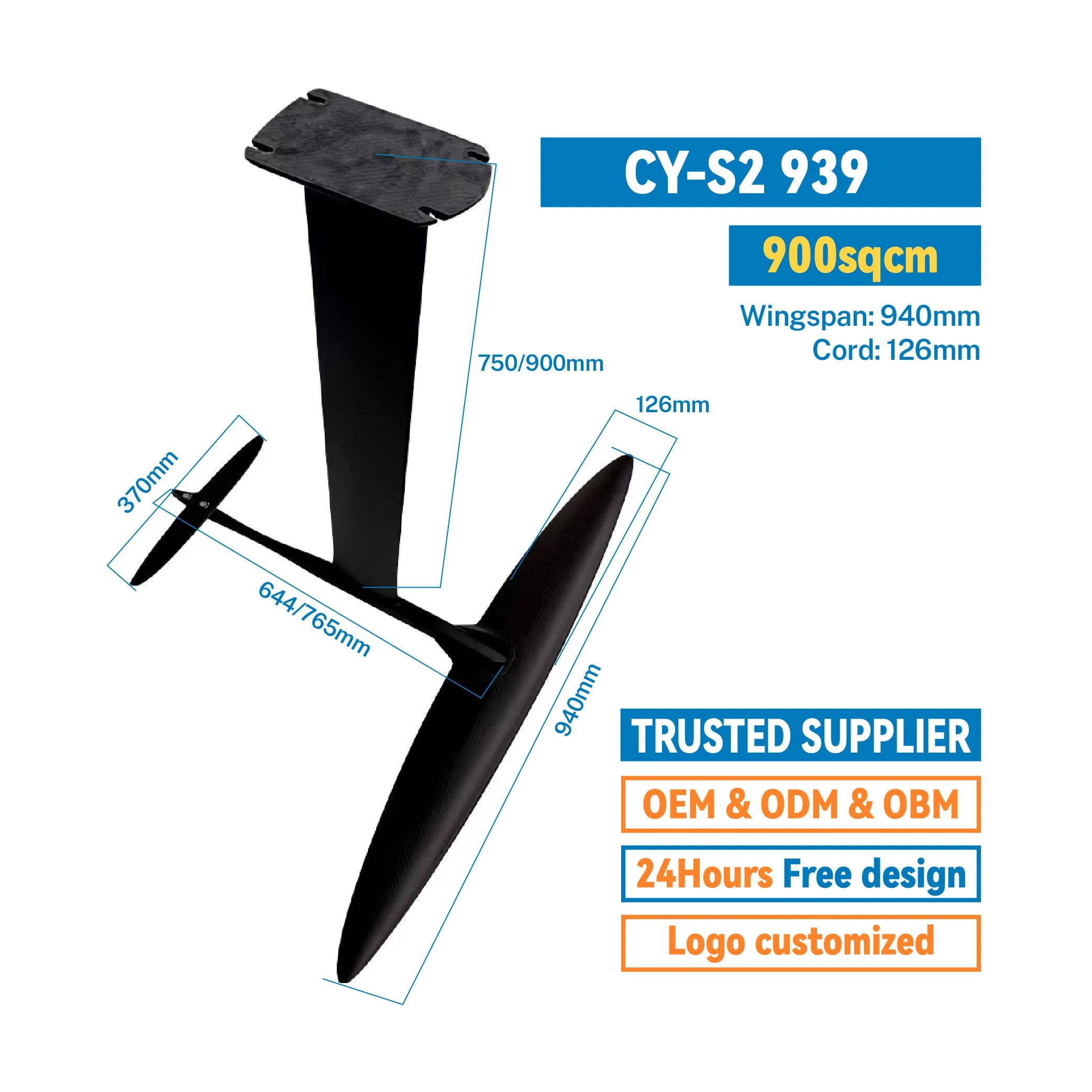 New Model CY - S2 939 Unisex Hydrofoil Surfboard - Carbon Fiber Custom Logo and Advanced Pumping Foil
