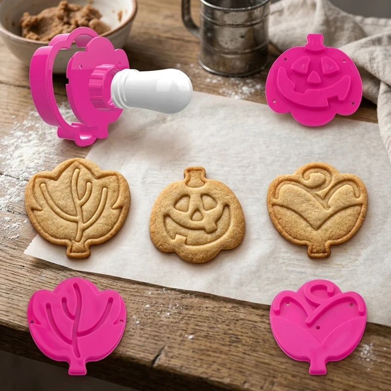 Plastic Biscuit Dough Cutter Mold Set with Embosser StampersShape Shifter Cookie Tools for Baking and Pastry