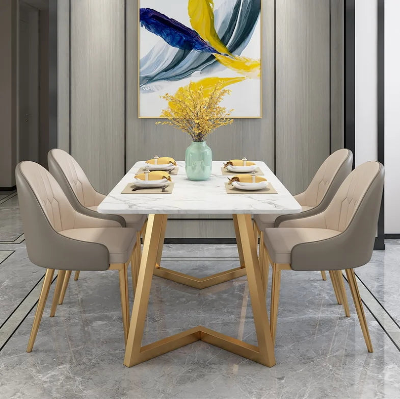 Marble Dining Table Household Small Apartment Dining Table Dining Table and Chair for 4 People Hotel Iron Nordic Light Luxury