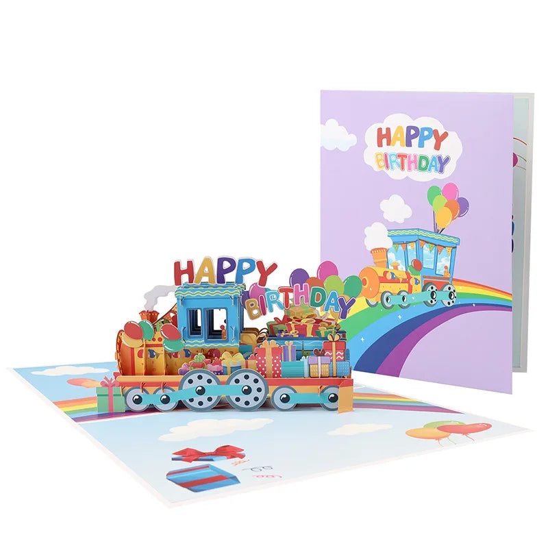 Creative New Birthday Card 3D Handmade Blessing Card Rainbow Birthday Train Pop up Gift Card