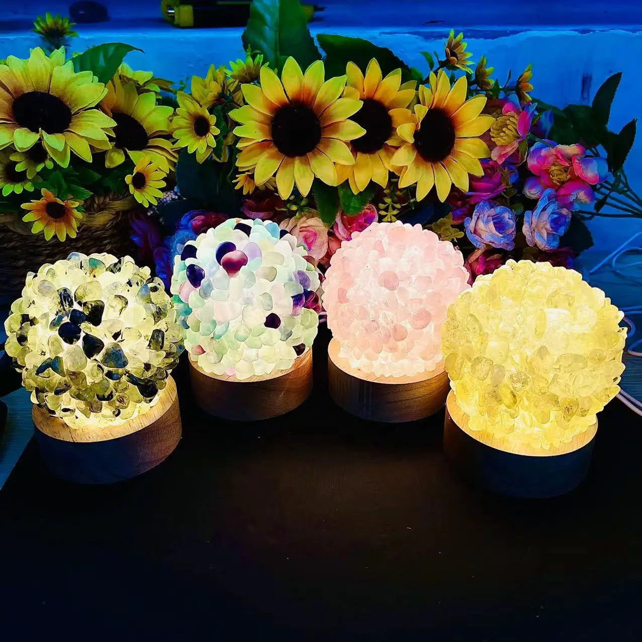 Natural Crystal Chips Citrine Lamp Polished Night Light Crystal Tumbled Stone Rose Quartz Lamp for Decoration