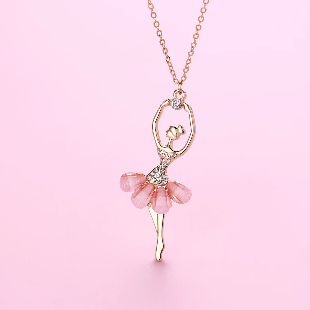 Exquisite Dancing Girl Ballerina Dancer Ballet Pendant Necklace Charm Color Zircon Choker Surprise Jewelry Gift for Women Girls