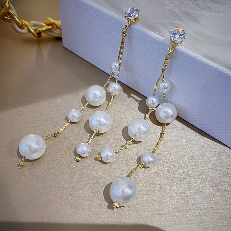 Hot Selling Simple S925 Silver Needle Trendy Pearl Earrings Long Tassel Earrings Fashion Earrings for Women