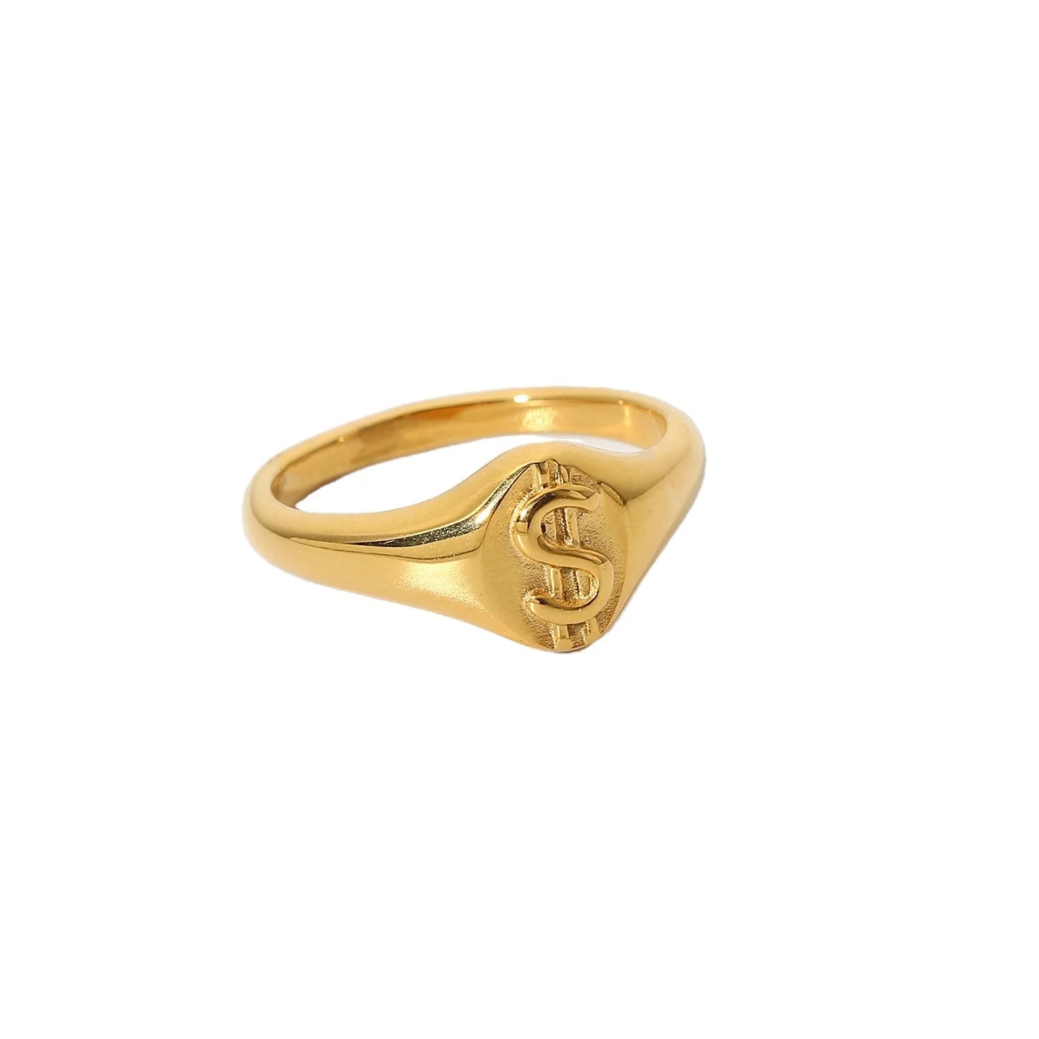 Custom Women Stainless Steel Minimalist Fashion Gold Ring with Pattern Logo Letter Jewelry
