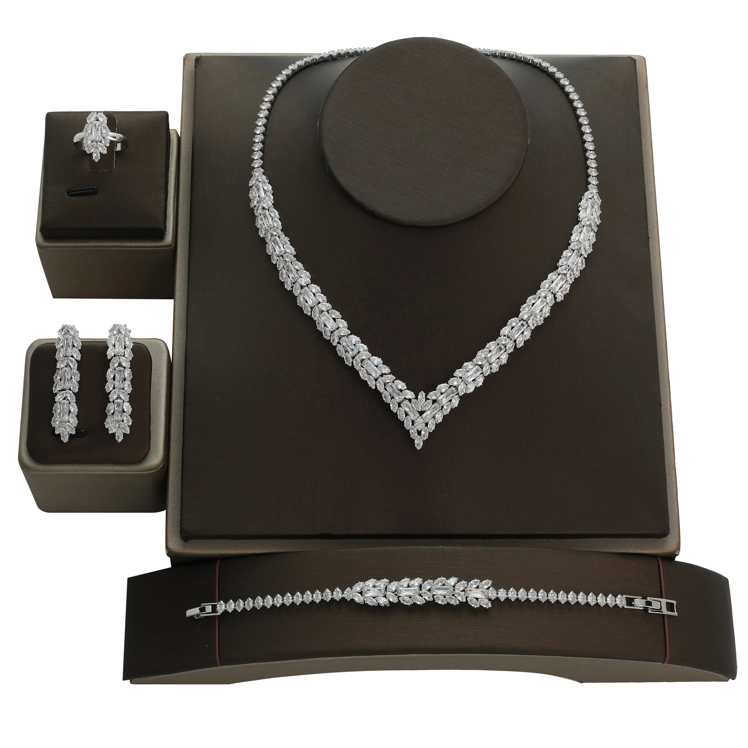 Echsio Fashionable Wedding Bridal Jewelry Set Wholesale  Party Prom Copper Cubic Zircon Accessory Drop Shipping for Women BN7940