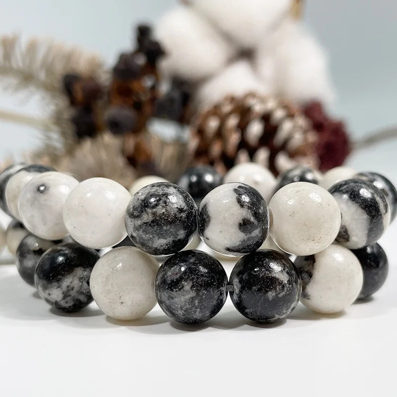 Wholesale Energy Stone for DIY Jewelry Making Natural Black White Zebra Jasper Gemstone Loose Beads