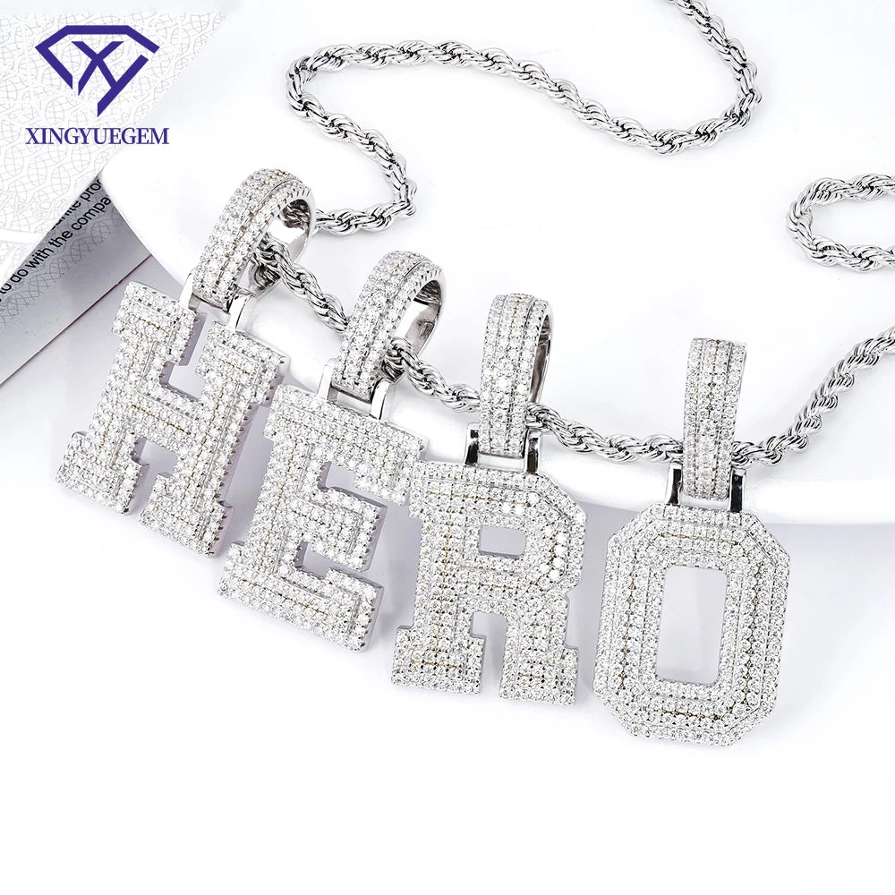 Custom New Design Brilliant Moissanite Diamond Pendant Silver 925 Charms Iced Out VVS Moissanite Initial Letter Pendant