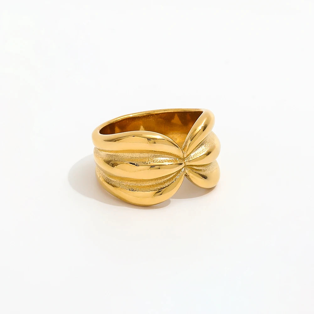 High End 18K PVD Gold Plated Multi Layer Abstract Lines Band Rings Stainless Steel Women Rings Tarnish Free  Fashion Jewelry