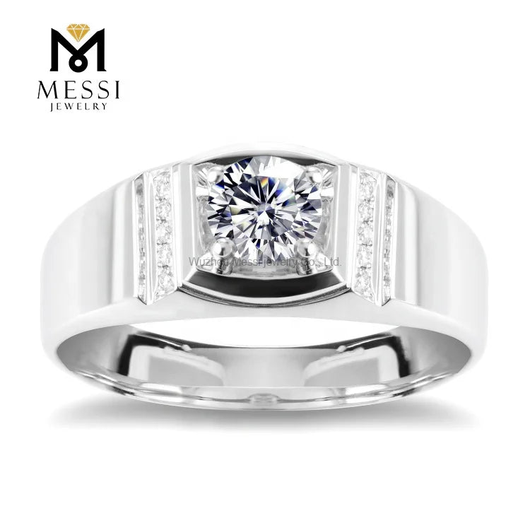 Messi Jewelry 14k 18k White Solid Gold Men Rings With Moissanite Diamond Wedding Bands and Rings Men Jewelry
