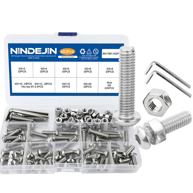 Stainless Steel Furniture Screw Kit Hex Socket Head Machine Screws M2 M3 M4 M5 M6 Bolts Nuts Plain Finish DIN Standard A2-70