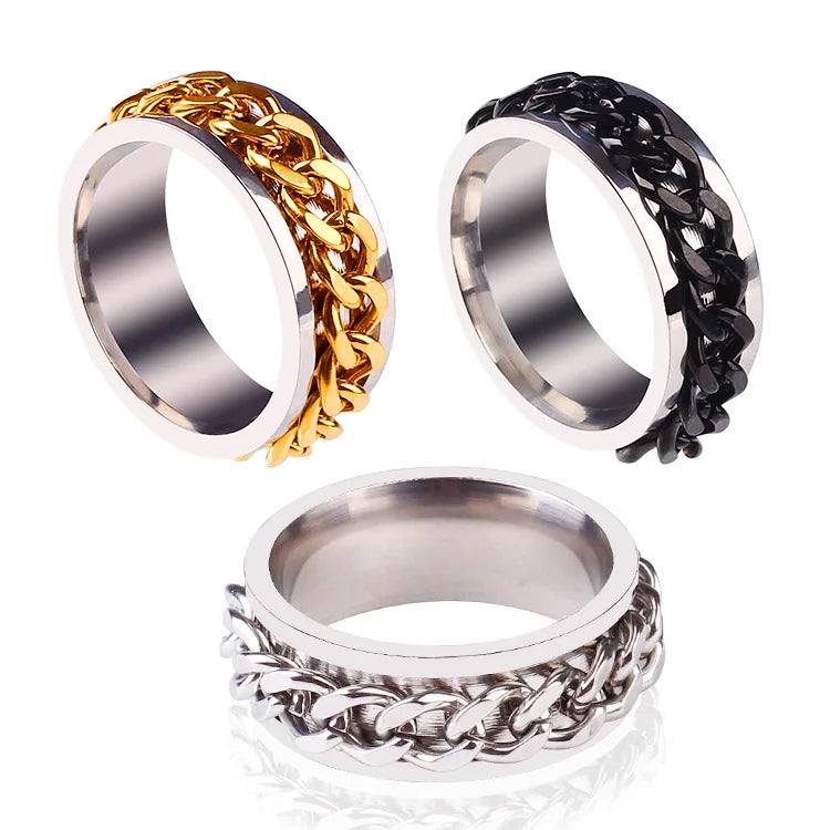 G522 Fashion Jewellery 8mm Open Beer Bottle Cap Artifact Rings Titanium Steel Fidget Anti Anxiety Spinner Ring