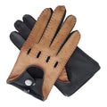 Sample Support Custom Genuine Deerskin Leather Gloves for Men Black and Yellow with Lining for Cycling Travel Sports Driving
