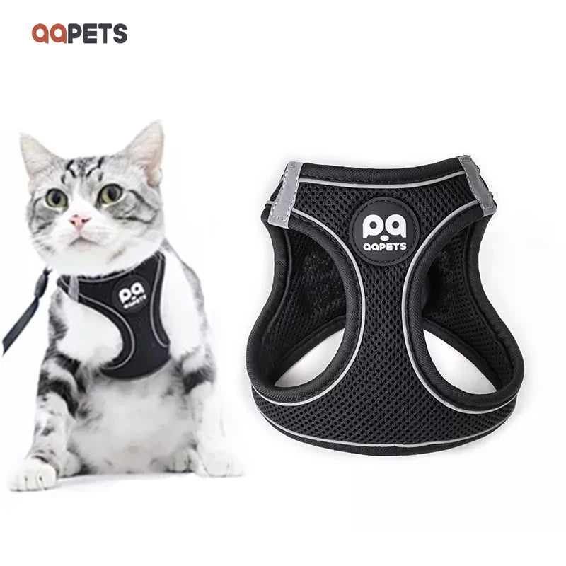Adjustable Lightweight Escape Proof Black Design Cat Harness Vest Custom Mesh for Kittens Breathable Soft Nylon Pet Cat Clothing