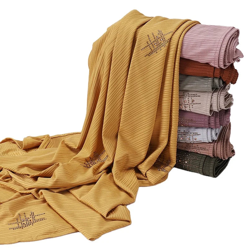 Wholesale of New Women's Striped Hot Diamond Headscarf Muslim Cheap Gauze Scarf and Shawl