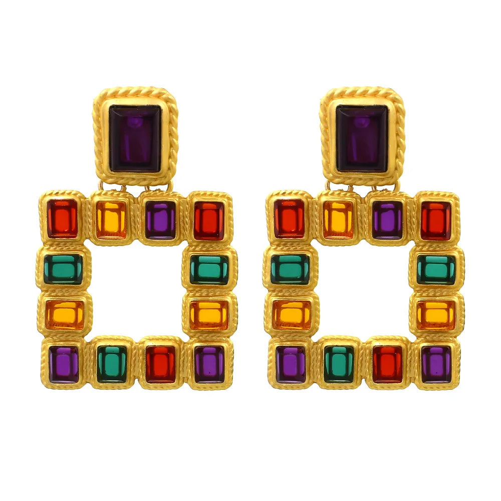 Fashion Color Geometric square Drop Earrings Hot Selling Alloy Metal Acrylic Crystal Earrings in Europe and America