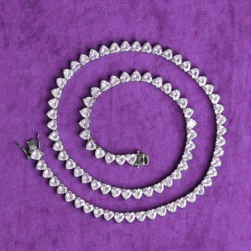 Fine Jewelry Hip Hop Bling S925 Silver 4mm 6mm GRA VVS D Color Real Moissanite Heart Tennis Chain Necklace for Men Women