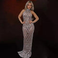 2022 Luxury Fashion Show Party Diamond Sequin Fishnet Backless Sexy Plus Size Women'S Dresses Maxi Dress