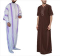 M-4XL Loose Fitting Men's Casual Muslim Robe Pullover Striped Printed Muslim Robe
