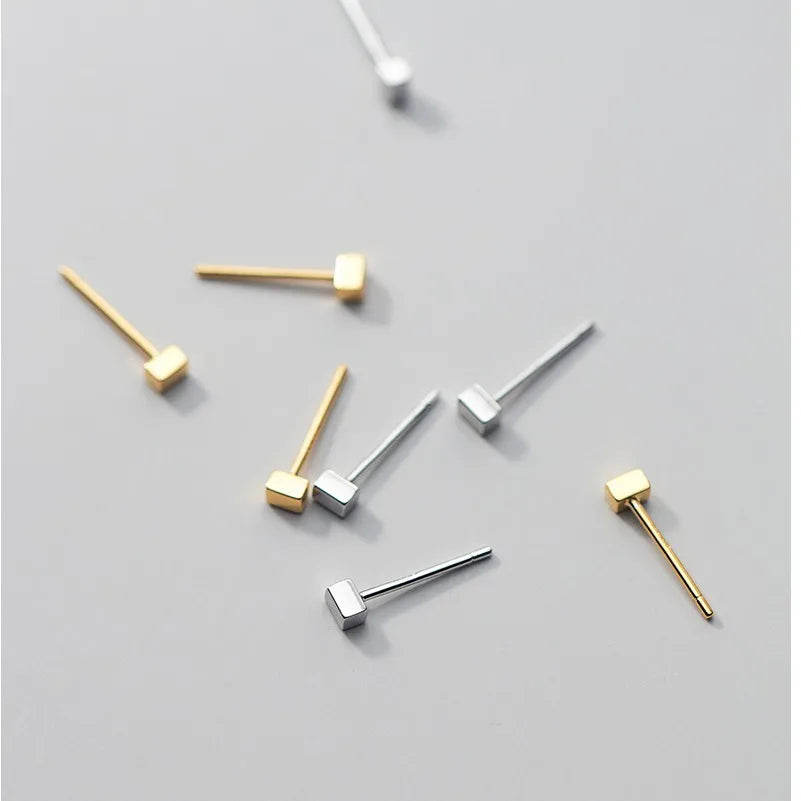 925 Sterling Silver Mini Square Shape Earings 18K Gold Plated Geometric Stud Earrings Minimalist Fashion Jewelry for Women Girls