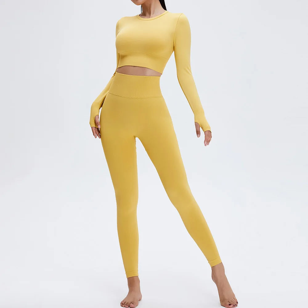 2023 Women's Yoga Suit Skin-Friendly Tight-Fitting Workout Fitness Clothes Solid Color New Style Sets