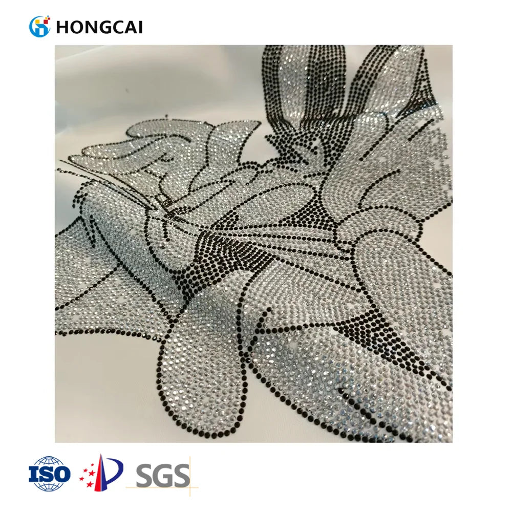 Hongcai Fashion Rhinestone Print Transfer Custom T-shirt Hoodie Iron on Hot Fix Tape Roll Crystal Free Design