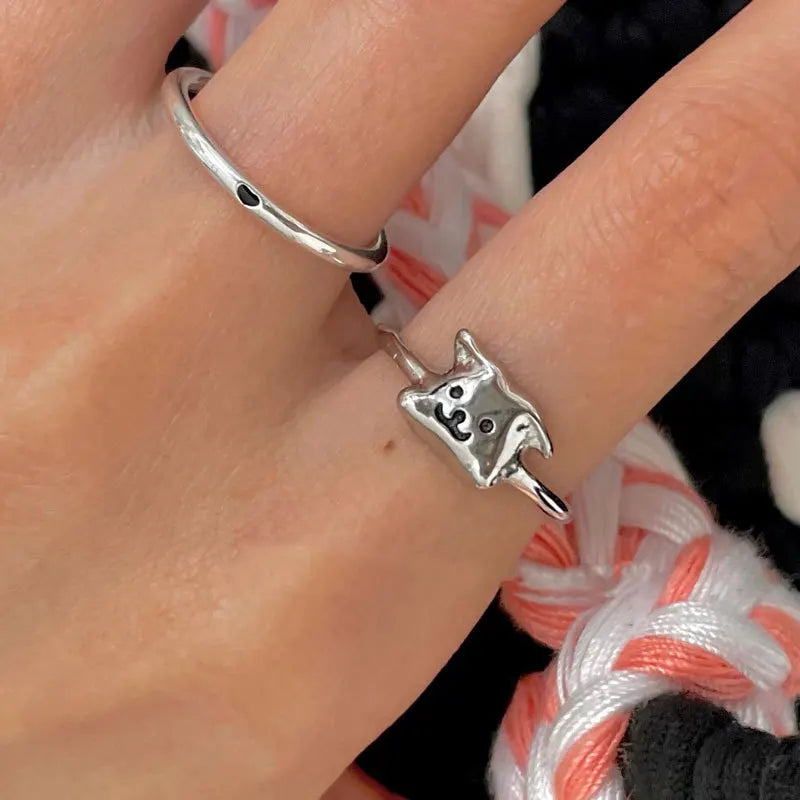 Funny Cute Fashion Pure 925 Sterling Silver Cartoon Puppy Dog Shaped Finger Rings for Women Jewelry