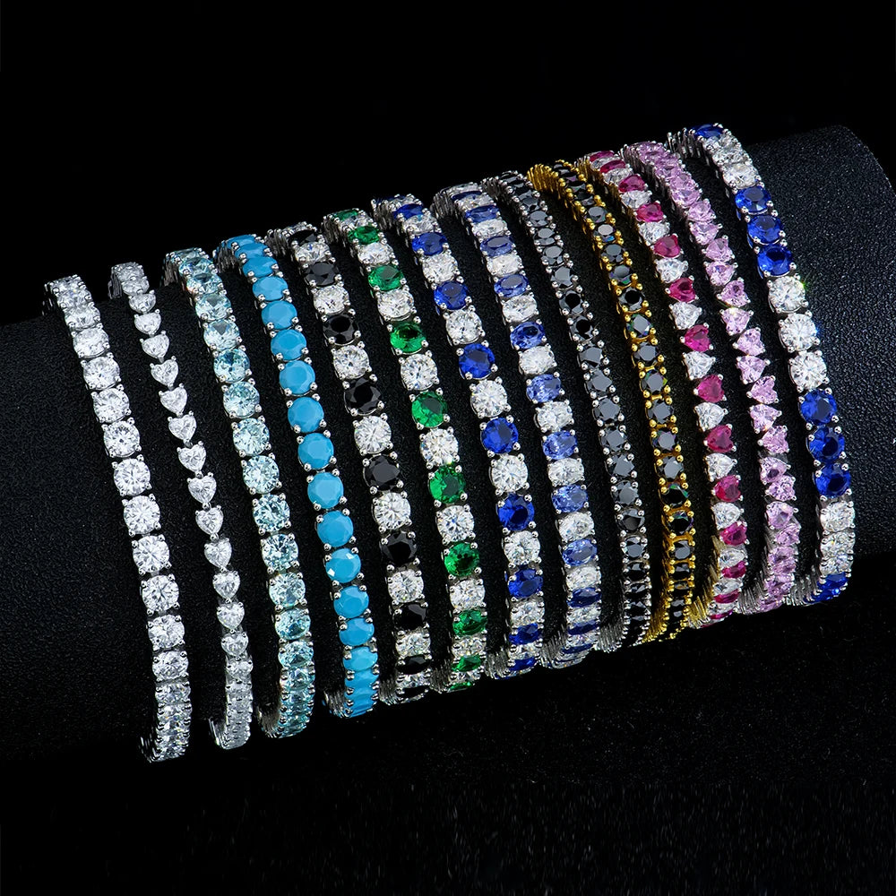 Hip Hop pink Green Blue Black Gra Vvs Moissanite Diamond Sterling Silver Fine Jewelry Sublimation Tennis Chain Bracelets Women