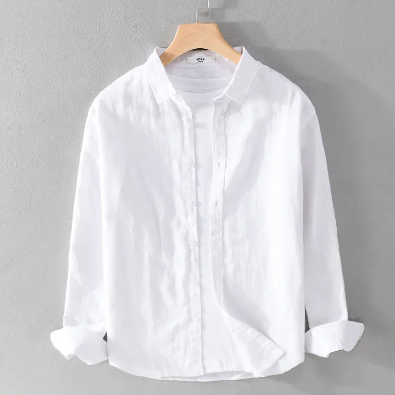 New Coming Design Men Solid Color White Shirt Camisa Formal 50 Linen 50 Cotton Shirts