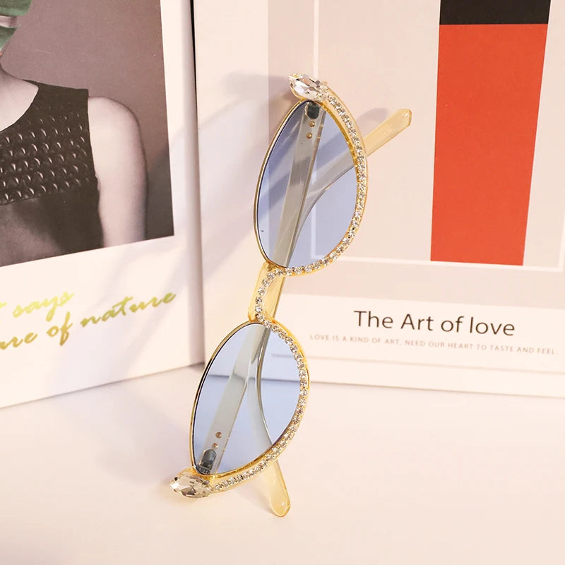 Top Quality Trend 2025 Fashion Small Half Frame Rhinestones Shades Women Vintage Luxury Diamond Sunglasses