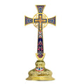 HT Orthodox Cross Blessing Cross With Stand for Church Home Decoration Passion of Jesus Icon Red and Blue Enomal Cross