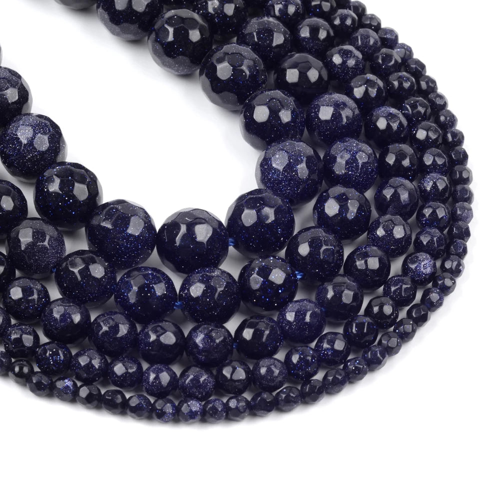Wholesale Natural Stone Faceted Blue Sand Stone Loose Round Beads for Jewelry Making