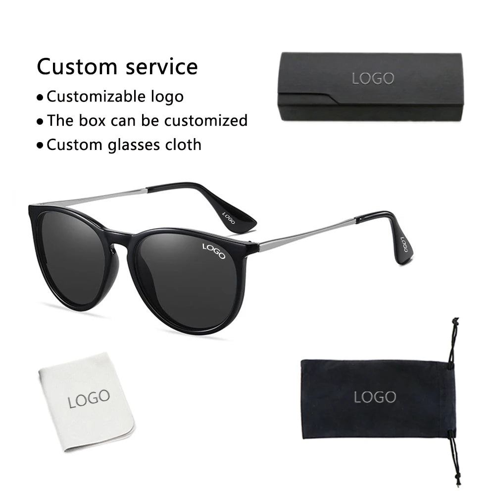 2024 Vintage Retro Classic Trendy Custom Logo Round Frame Metal TAC Lenses Sunglasses Polarized Women Sunglasses