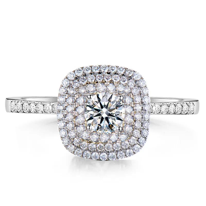 925 Sterling Silver Platinum New Ladies S925 Pave Shiny Zircon Square Ring Bridalwedding Ring Women's Finger Jewelry