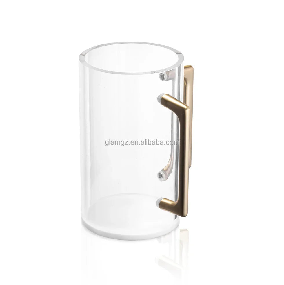 Judaica Jewish Luxury Gold Black Handle Clear Acrylic Tall Lucite Washing Cup
