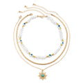 Women's Fashion 18K Gold Plated Necklace with Turquoise Contrast Color Personalized Eyes Pearl Masters Sun-Wholesale