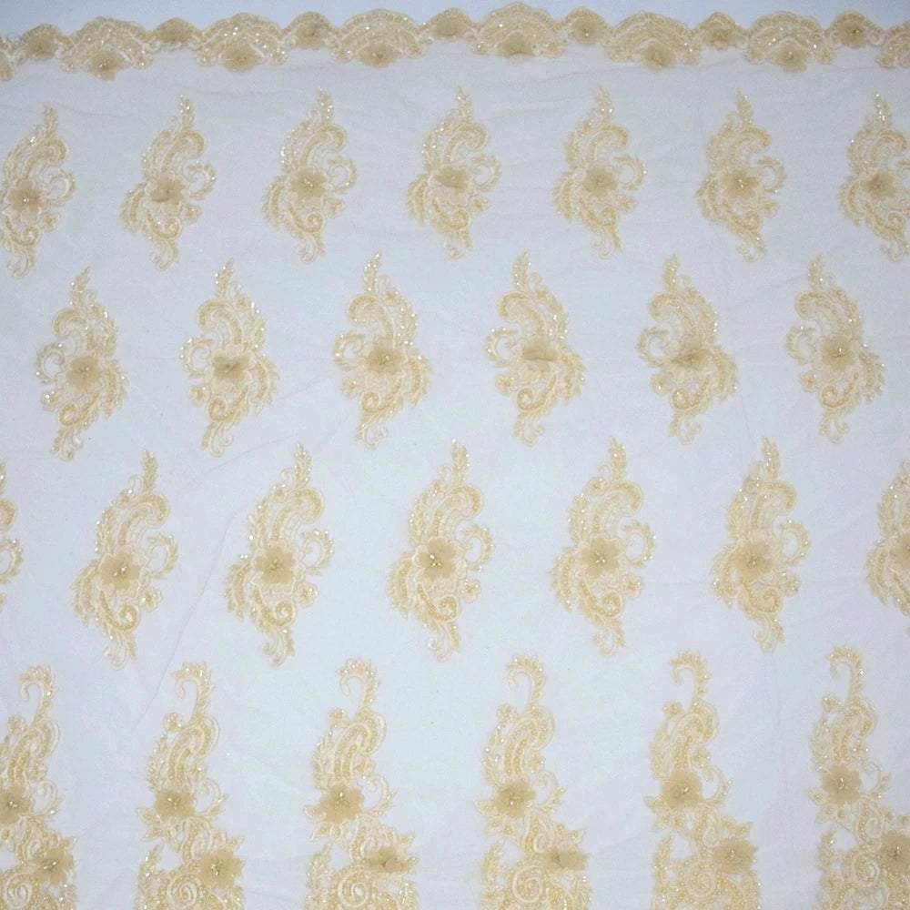 HY0751 Hand Yellow Beads Tulle Lace Fabric Luxury Sequins High-end Embroidery Austria Lace Fabric for Nigeria Wedding Party