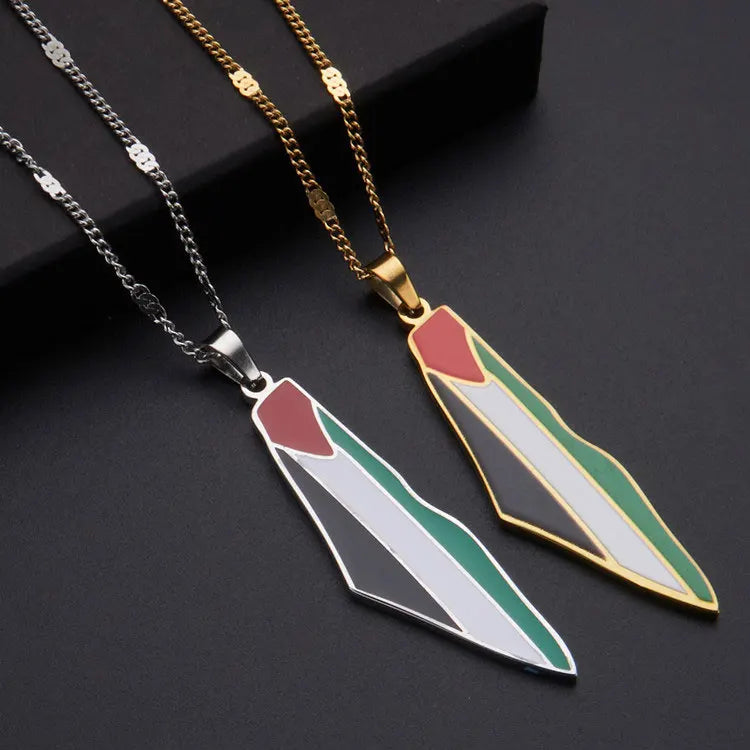 Wholesale Various Palestine Necklace Jewelry Fashion Stainless Steel Enamel Israel Palestine Flag Map Pendant Necklace Women Men