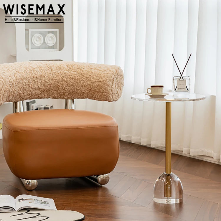 WISEMAX FURNITURE Modern Living Room Furniture Transparent Acrylic Frame Gold Metal Round Side Table Coffee Table