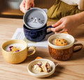 Japanese Style Cartoon Ceramic With Lid Animal Milk Oat Cat Wholesale Coffee Mugs for Kindergarten