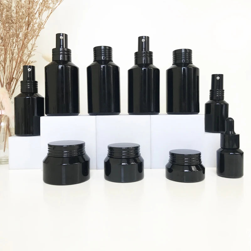 Cosmetic Essential Oil Serum Container 30ml Frosted Matte Black Glass Dropper Bottle With Black Cap