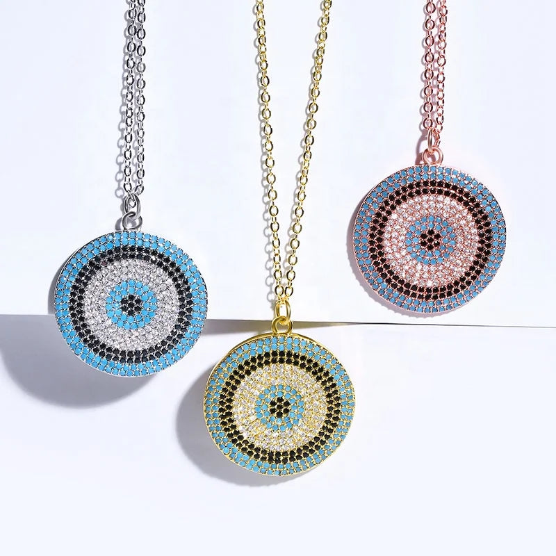 Wholesale Plated 18k Gold Retro Round Evil Eye Charm Pendant Necklace Women