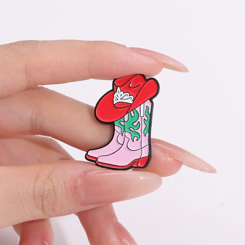 Red Boots Hat Enamel Brooch Fashion Clothing Accessories Couple Backpack Badge Gift