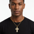 Stainless Steel Iced Out Double Layer Cross Pendant Necklace 18K Gold Plated Hip Hop Religious Jewelry for Men Women