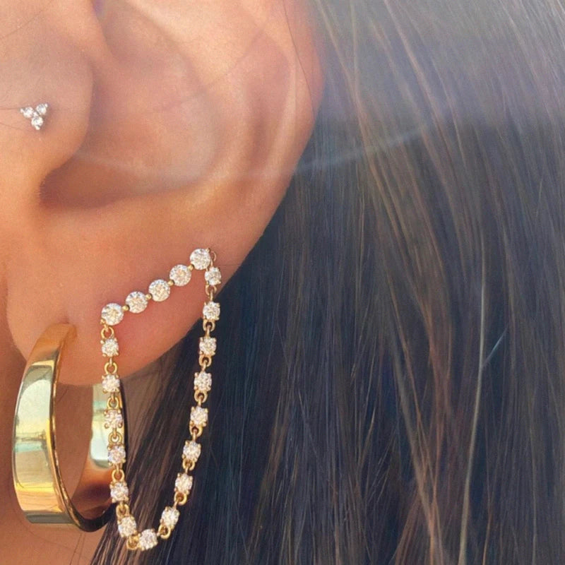 Hot Selling Zircon Handmade Chain Earrings Silver Ear Ring for Women Girls