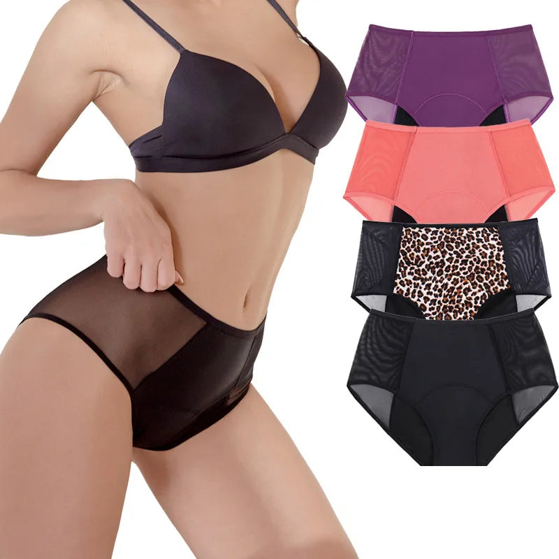 Mesh Leak Proof Menstrual Panties Period Underwear 4 Layer Tampon Free High Waist Menstruation