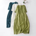 Boutique Wholesale 2026 Summer New Vintage Design Sense Organ Pleated Art Solid Color V-Neck Ramie Slim Women's Dress